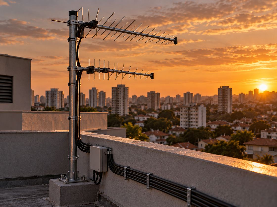 Antena coletiva instalado por equipe da Comercial 5A em imóvel de São Paulo